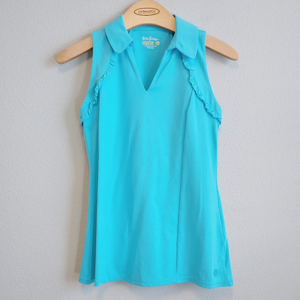 Lilly Pulitzer Luxletic Martina Polo Celestial Blue Top Sz XS. Like NEW!!